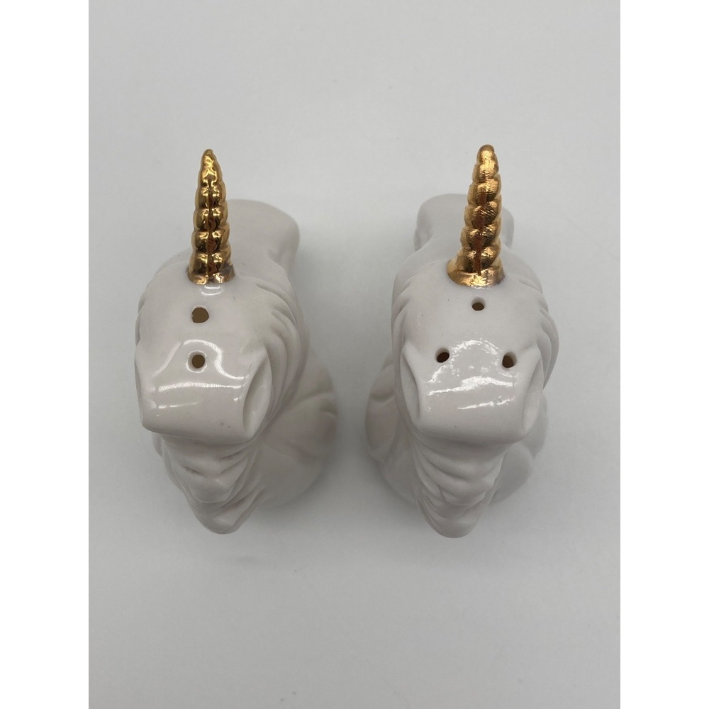 Vintage Giftcraft Ceramic Unicorn Head Salt & Pepper Shakers Gold Horn Toronto - Picture 6 of 10